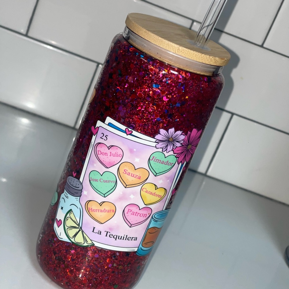Red Glitter Tumbler with Straw